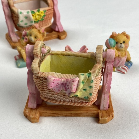 Vintage resin baby bassinet motion rocking bear cradles set of 2 - Picture 4 of 13